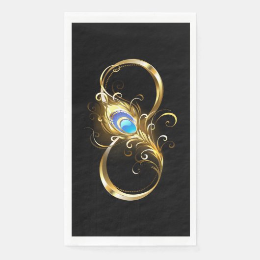 Serviette En Papier Infinité avec plume de paon doré (Devant)