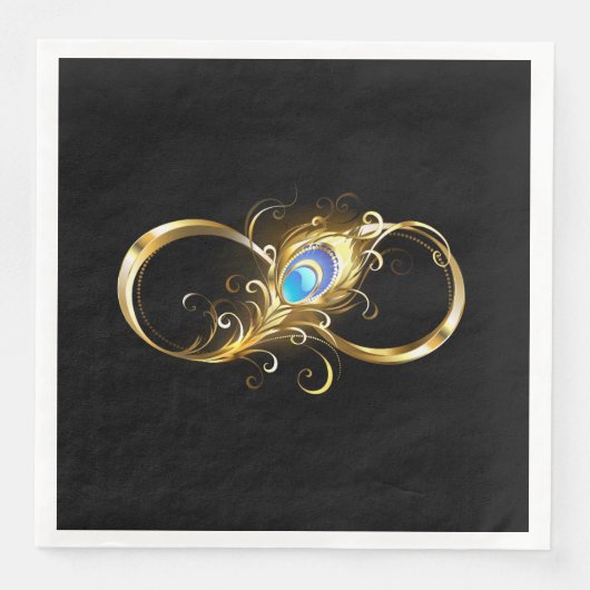 Serviette En Papier Infinité avec plume de paon doré (Devant)