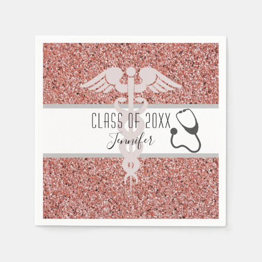 Serviette En Papier Infirmière Caduceus Stethoscope Rose Parties scint (Devant)