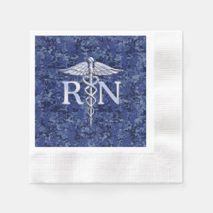 Serviette En Papier Infirmière inscrite RN Silver Caduceus sur Camo de
