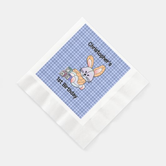 Serviette En Papier Infirmière personnalisée Plaid Bleu - Lapin (Coin)