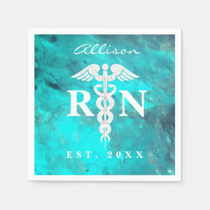 Serviette En Papier Infirmière RN Turquoise Marbre Custom Graduation P