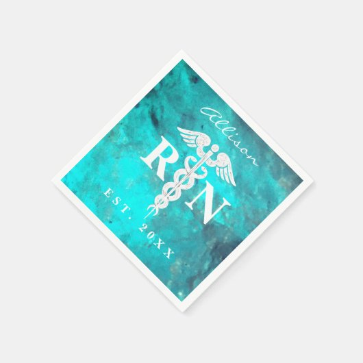 Serviette En Papier Infirmière RN Turquoise Marbre Custom Graduation P (Coin)