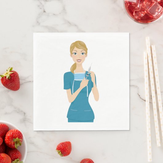 Serviette En Papier Infirmière souriante avec seringue (En situation)