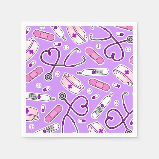 Serviette En Papier Infirmière thème serviettes violet (Devant)