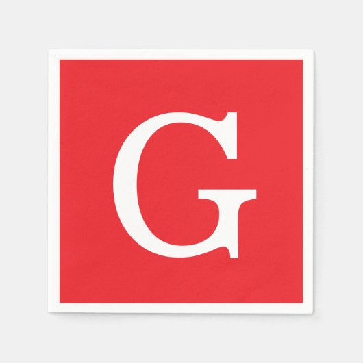 Serviette En Papier Initial Letter Monogram Red White Plain Simple (Devant)