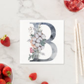 Serviette En Papier Initiale B Monogramme Floral Bleu (En situation)