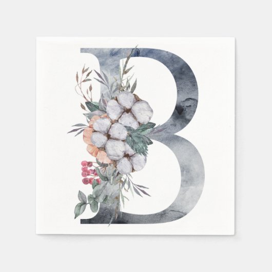Serviette En Papier Initiale B Monogramme Floral Bleu (Devant)