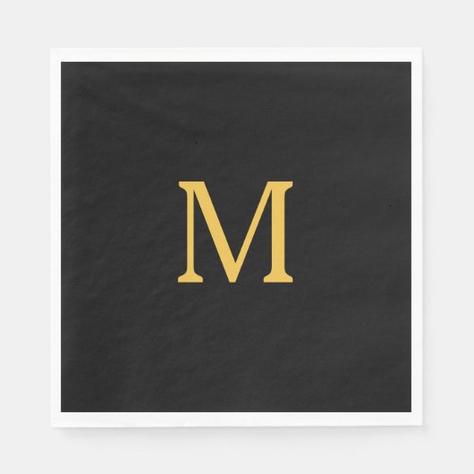 Serviette En Papier Initiale de monogramme personnalisé or noir élégan (Devant)