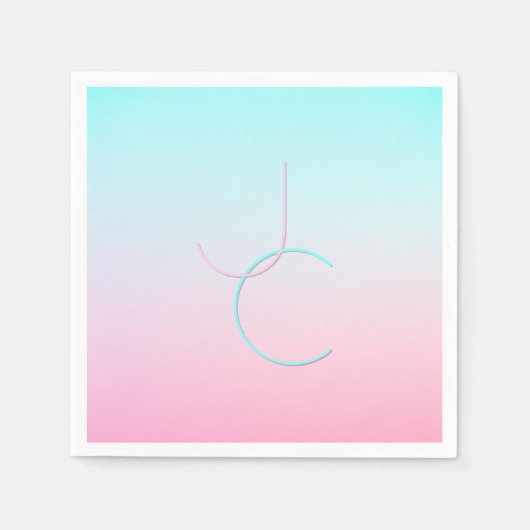 Serviette En Papier Initiales 2 superposées modernes | Turquoise Rose (Devant)