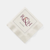Serviette En Papier Initiales bourguignonnes, ampersand, mariage roses (Coin)
