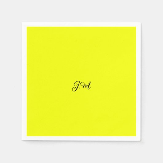 Serviette En Papier Initiales couleur jaune néon fluorescent nom de co (Devant)