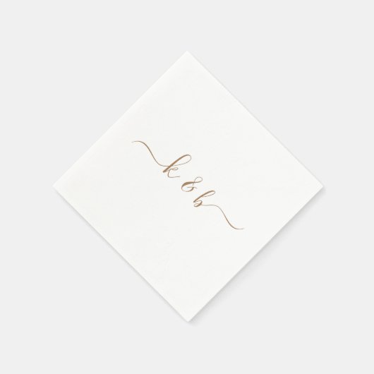 Serviette En Papier Initiales Couple Or Laver Script Blanc (Coin)
