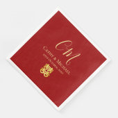 Serviette En Papier Initiales de couple mariage chinois moderne rouge (Coin)