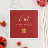 Serviette En Papier Initiales de couple mariage chinois moderne rouge (En situation)