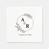 Serviette En Papier Initiales de Mariage à feuilles florales rustiques (Devant)