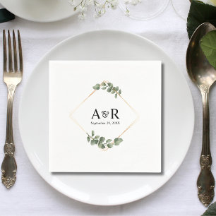 Serviette En Papier Initiales de mariage Couple Eucalyptus Élégant