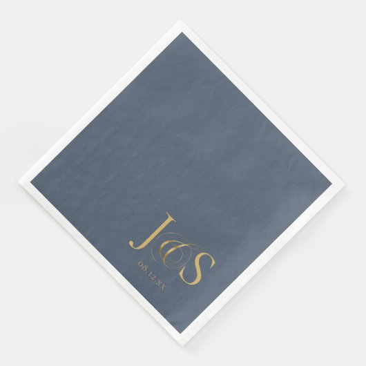 Serviette En Papier Initiales de Mariage Elegance Simple ID1022 bleu (Coin)