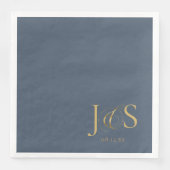 Serviette En Papier Initiales de Mariage Elegance Simple ID1022 bleu (Devant)