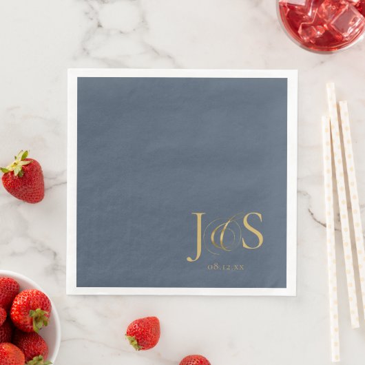 Serviette En Papier Initiales de Mariage Elegance Simple ID1022 bleu (En situation)
