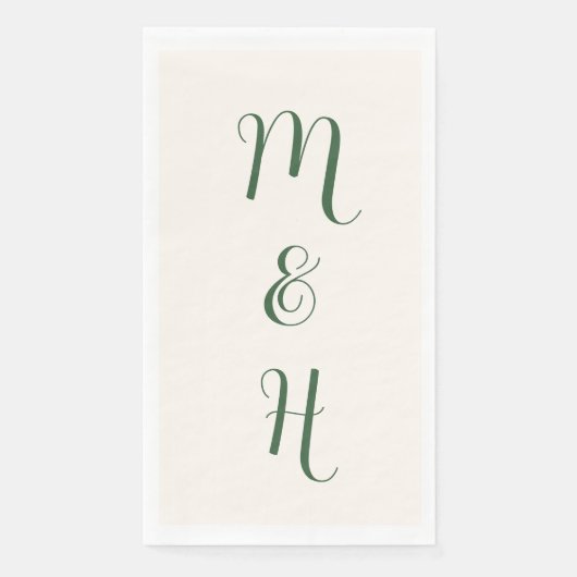Serviette En Papier Initiales de mariage élégantes Hunter Green | Ivoi (Devant)