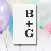 Serviette En Papier Initiales de Mariage moderne noir | Blanc