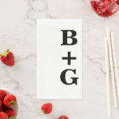 Serviette En Papier Initiales de Mariage moderne noir | Blanc (En situation)