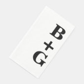 Serviette En Papier Initiales de Mariage moderne noir | Blanc (Coin)