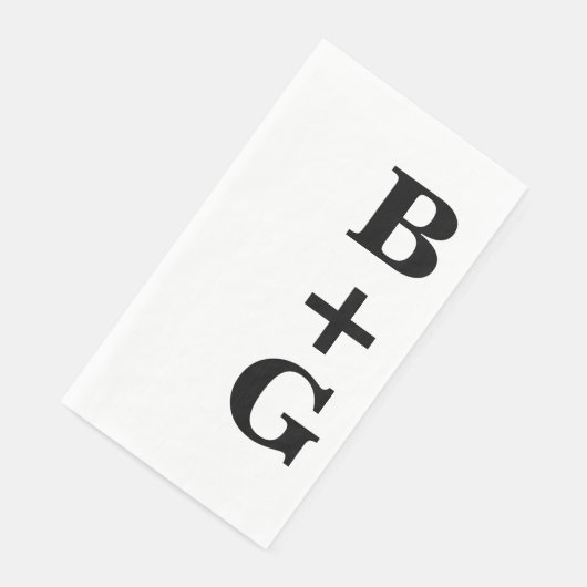 Serviette En Papier Initiales de Mariage moderne noir | Blanc (Coin)