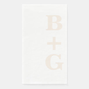 Serviette En Papier Initiales de mariage modernes en lin   Blanc