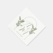 Serviette En Papier Initiales de monogramme de mariage vert sauge Date (Coin)