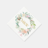 Serviette En Papier Initiales de monogramme d'or Rose Garland Floral (Coin)
