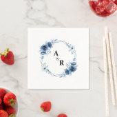 Serviette En Papier Initiales de monogramme esperluette florale bleue (En situation)