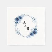 Serviette En Papier Initiales de monogramme esperluette florale bleue (Devant)