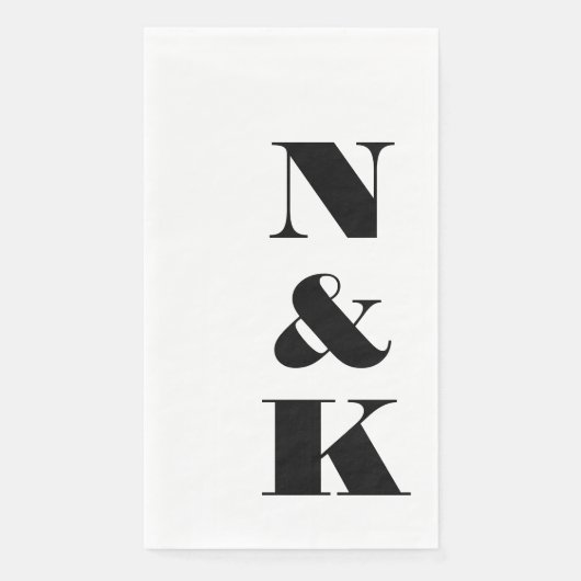 Serviette En Papier Initiales de monogramme moderne gras Mariage Blanc (Devant)