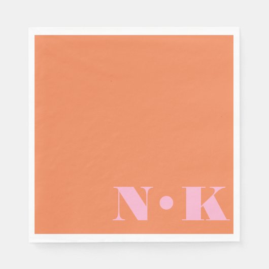Serviette En Papier Initiales de monogramme moderne gras rose orange M (Devant)