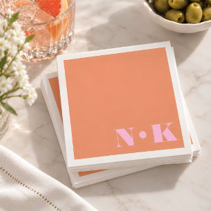 Serviette En Papier Initiales de monogramme moderne gras rose orange M