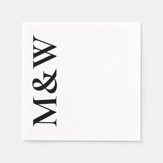 Serviette En Papier Initiales de monogramme moderne Mariage Noir Blanc (Devant)