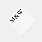 Serviette En Papier Initiales de monogramme moderne Mariage Noir Blanc (Coin)