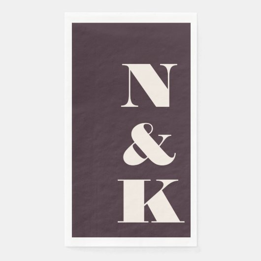 Serviette En Papier Initiales de monogramme modernes gras Mariage prun (Devant)