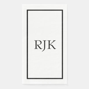 Serviette En Papier Initiales de monogramme noir blanc nom personnalis
