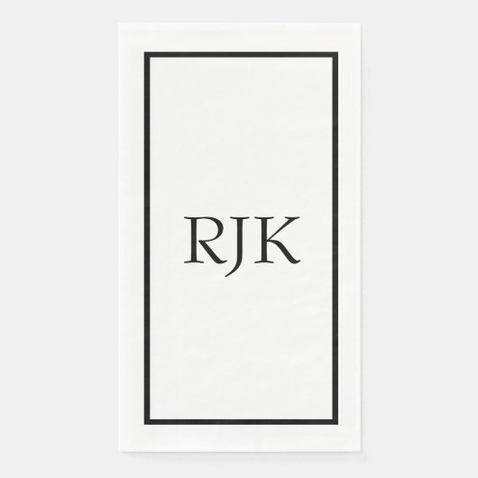 Serviette En Papier Initiales de monogramme noir blanc nom personnalis (Devant)