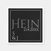 Serviette En Papier Initiales de monogramme noir Date Mariage  (Devant)