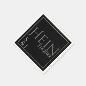 Serviette En Papier Initiales de monogramme noir Date Mariage  (Coin)