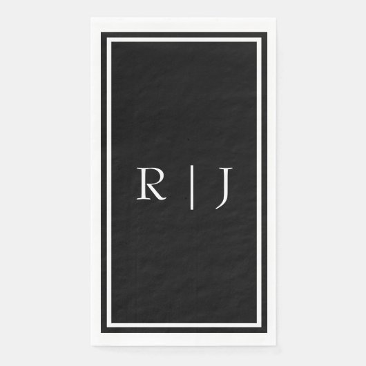 Serviette En Papier Initiales de monogramme noir Mariage simple blanc (Devant)