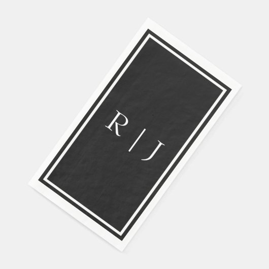 Serviette En Papier Initiales de monogramme noir Mariage simple blanc (Coin)