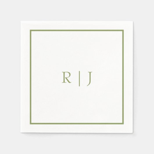 Serviette En Papier Initiales de monogramme Nom Mariage tendance vert  (Devant)