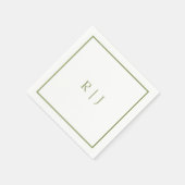 Serviette En Papier Initiales de monogramme Nom Mariage tendance vert  (Coin)