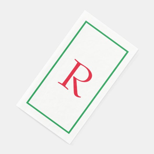 Serviette En Papier Initiales de monogramme Nom personnalisé Rouge Ver (Coin)