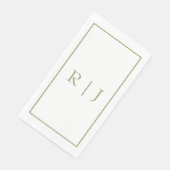 Serviette En Papier Initiales de monogramme Nom Vert de mousse Élégant (Coin)